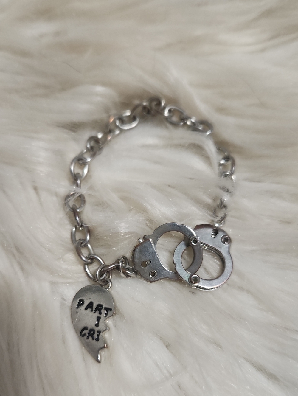 Silver Handcuff Charm Bracelet with Broken Heart Pendant